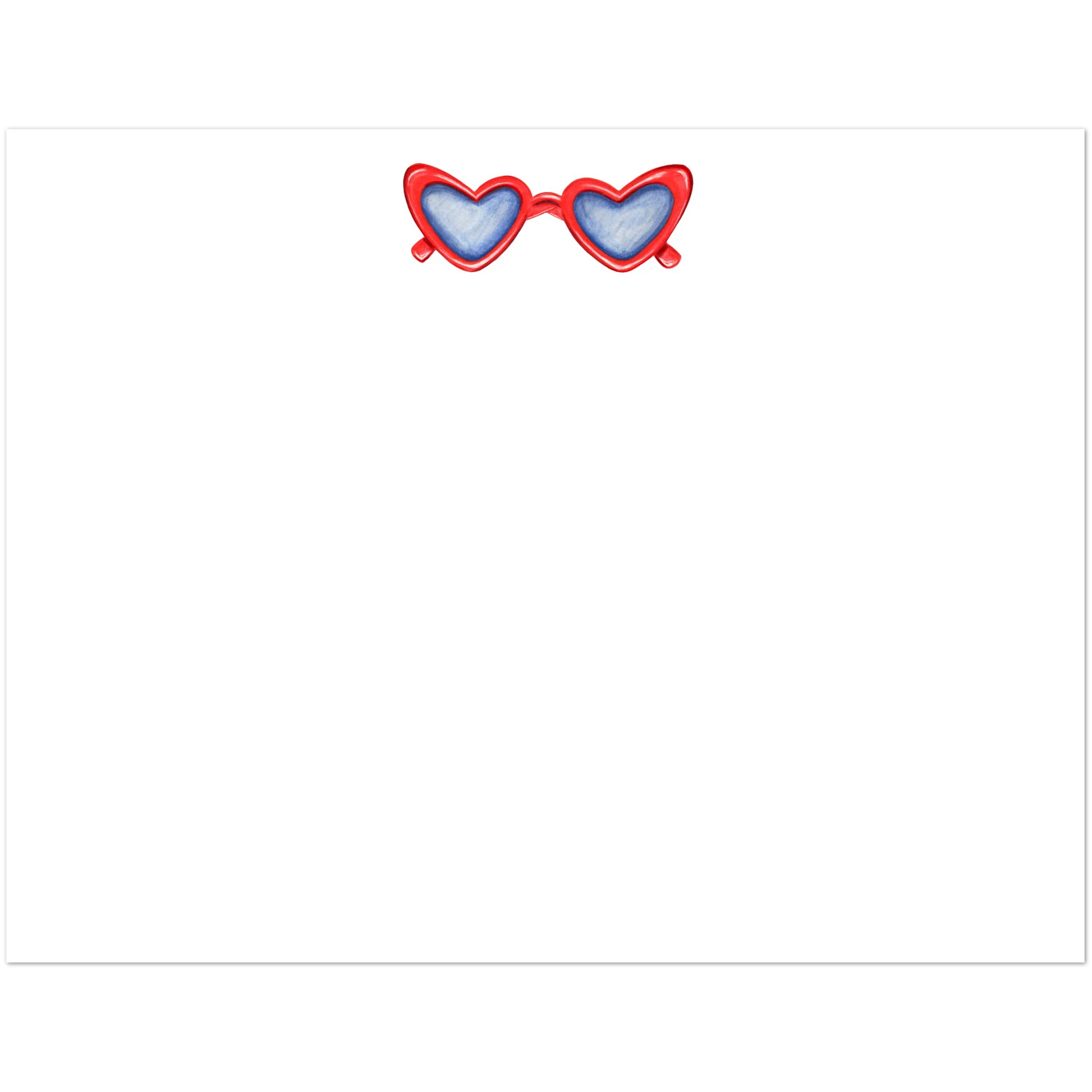 Red Heart-Shaped Glasses Watercolor Illustrated Flat Notecards | Set of 10 Cards & Envelopes | 2 Sizes 4.25x5.5″ (SM) Red Glasses