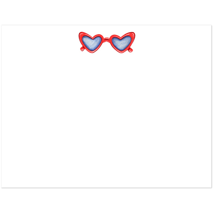 Red Heart-Shaped Glasses Watercolor Illustrated Flat Notecards | Set of 10 Cards & Envelopes | 2 Sizes 4.25x5.5″ (SM) Red Glasses