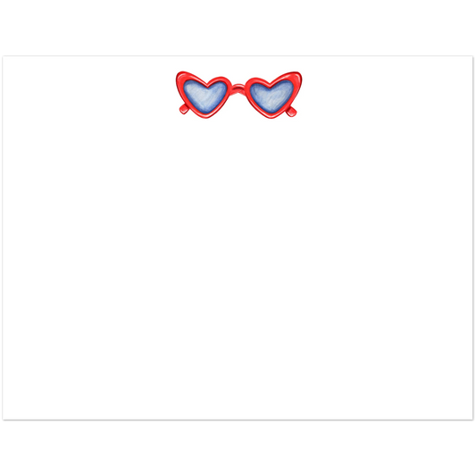 Red Heart-Shaped Glasses Watercolor Illustrated Flat Notecards | Set of 10 Cards & Envelopes | 2 Sizes 4.25x5.5″ (SM) Red Glasses