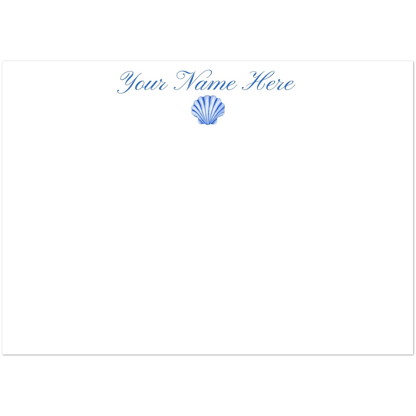 Personalized Blue or Turquoise Sea Shell Watercolor Illustrated Flat Notecards | Set of 10 Cards & Envelopes | 2 Sizes 5R (5 x 7″) Blue