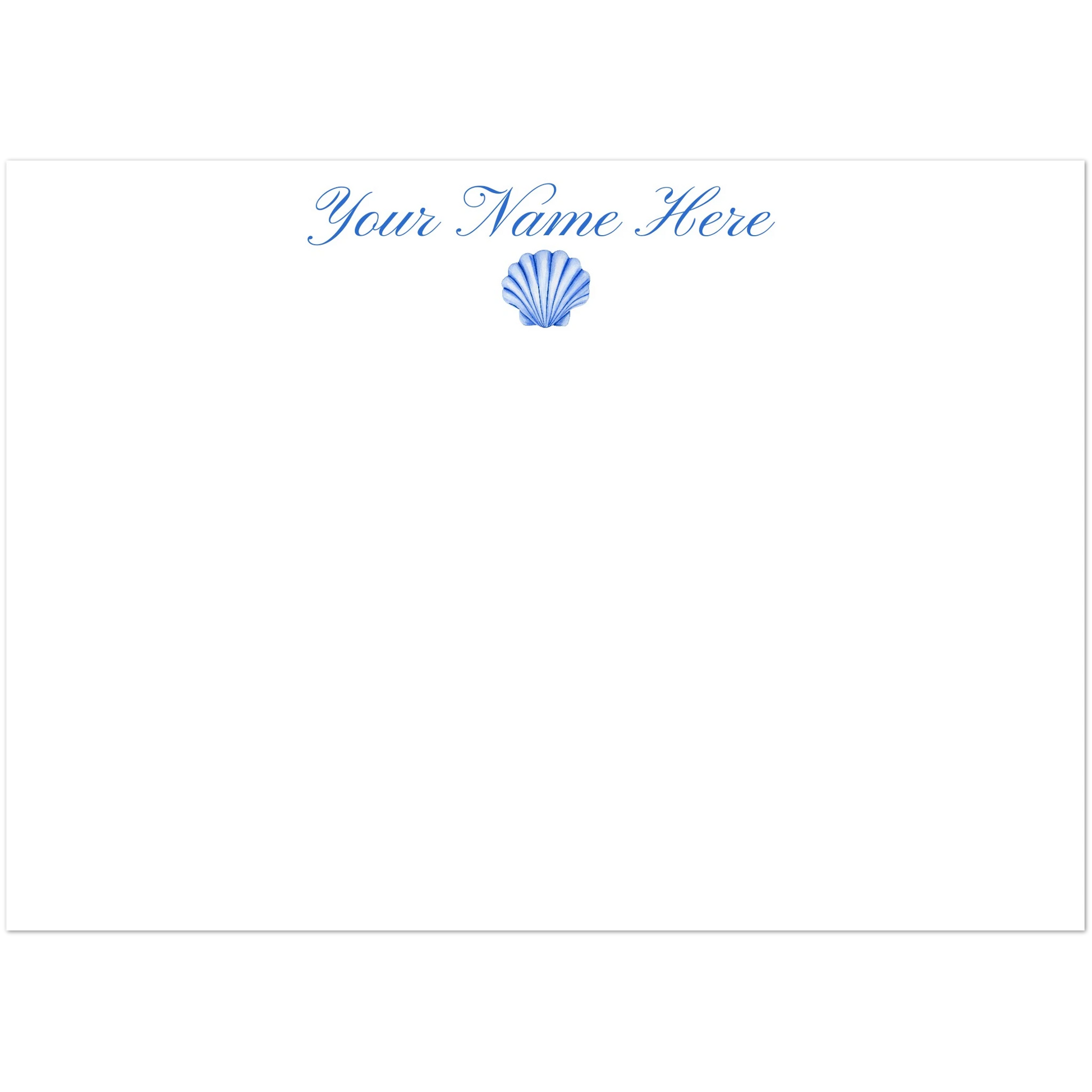 Personalized Blue or Turquoise Sea Shell Watercolor Illustrated Flat Notecards | Set of 10 Cards & Envelopes | 2 Sizes 5R (5 x 7″) Blue