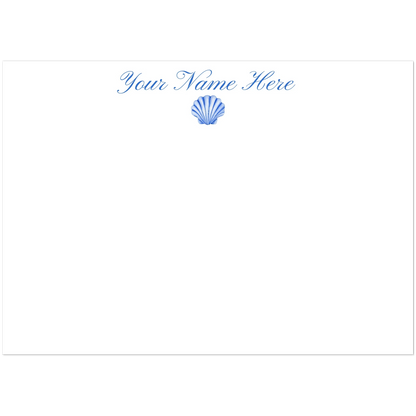 Personalized Blue or Turquoise Sea Shell Watercolor Illustrated Flat Notecards | Set of 10 Cards & Envelopes | 2 Sizes 5R (5 x 7″) Blue