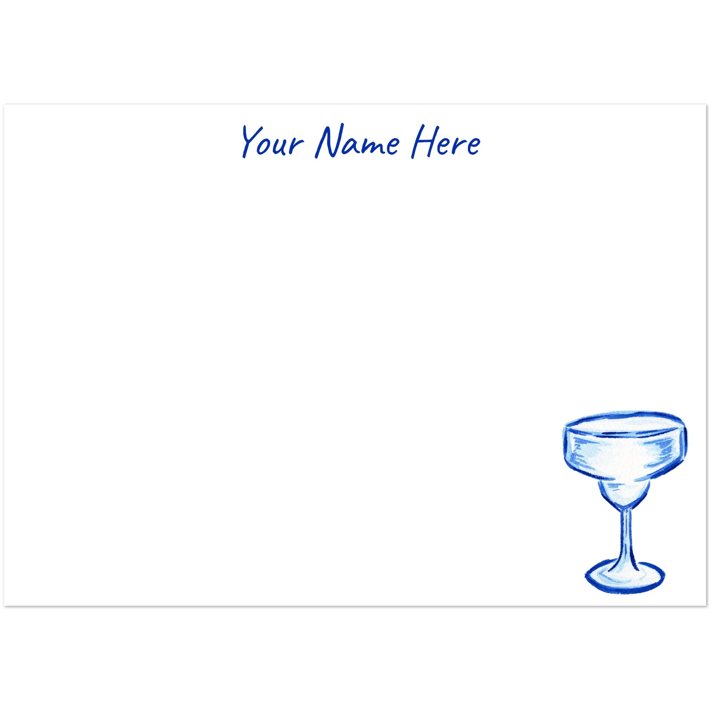 Personalized Blue Margarita Glass Watercolor Illustrated Flat Notecards | Set of 10 Cards & Envelopes | 2 Sizes | 3 Colors 5R (5 x 7″) Dark Blue