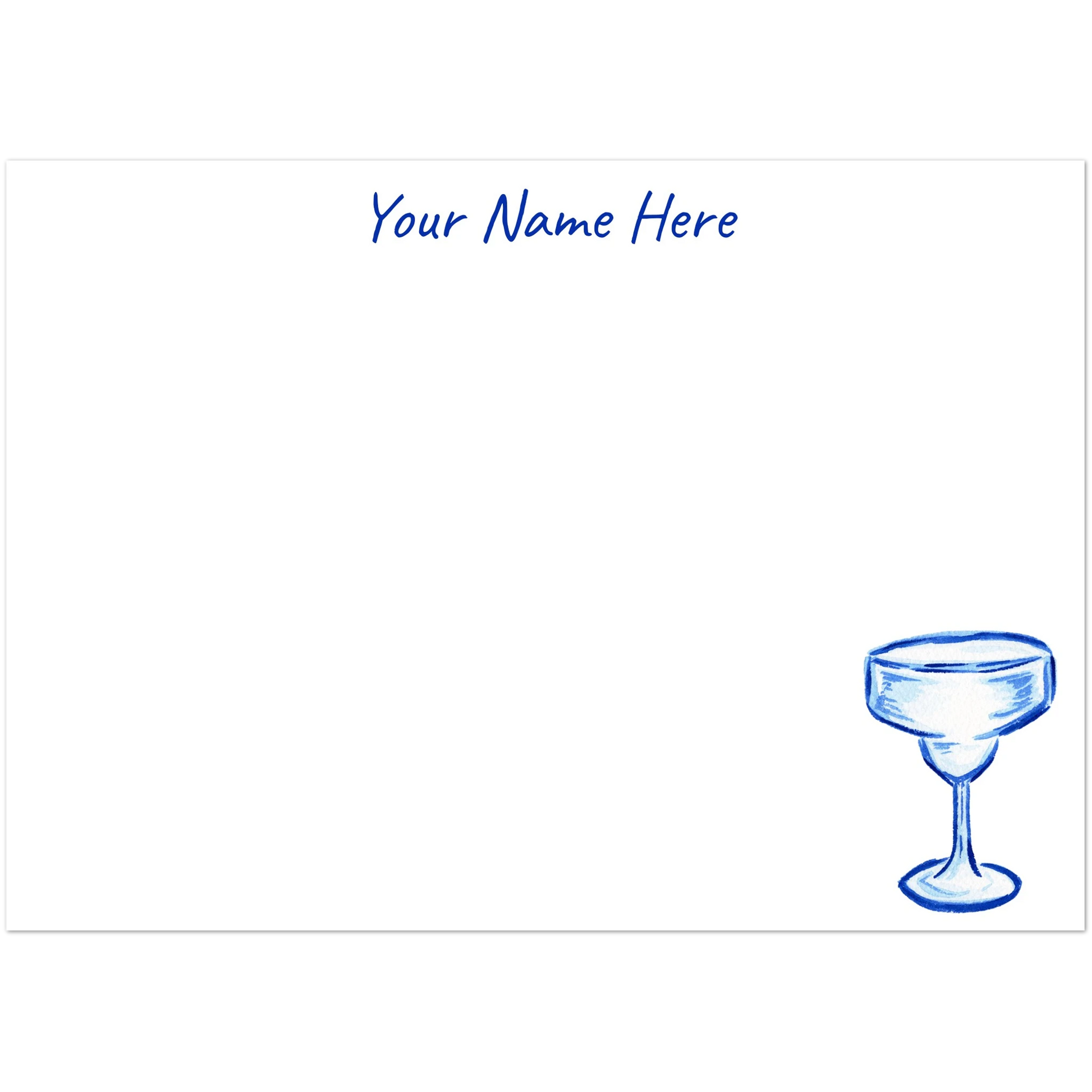 Personalized Blue Margarita Glass Watercolor Illustrated Flat Notecards | Set of 10 Cards & Envelopes | 2 Sizes | 3 Colors 5R (5 x 7″) Dark Blue