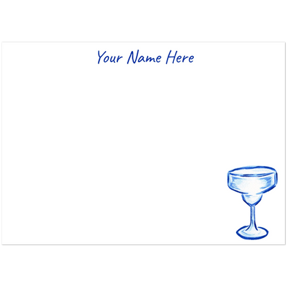 Personalized Blue Margarita Glass Watercolor Illustrated Flat Notecards | Set of 10 Cards & Envelopes | 2 Sizes | 3 Colors 5R (5 x 7″) Dark Blue
