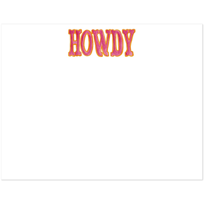 Howdy Watercolor Illustrated Flat Notecards | Set of 10 Cards & Envelopes | 4 Colors | 2 Sizes 4.25x5.5″ (SM) Hot Pink & Orange