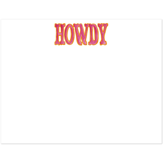 Howdy Watercolor Illustrated Flat Notecards | Set of 10 Cards & Envelopes | 4 Colors | 2 Sizes 4.25x5.5″ (SM) Hot Pink & Orange