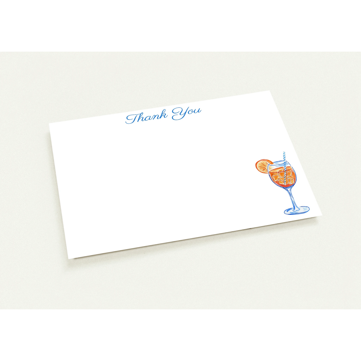 Aperol Spritz Thank You Watercolor Illustrated Flat Notecards | Set of 10 Cards & Envelopes | 2 Sizes