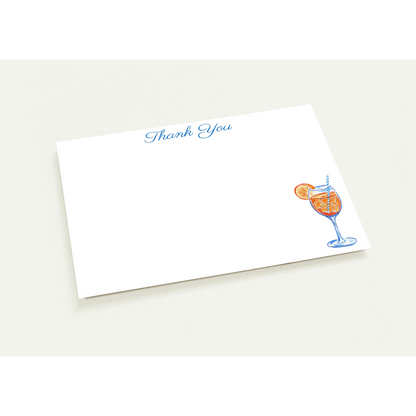 Aperol Spritz Thank You Watercolor Illustrated Flat Notecards | Set of 10 Cards & Envelopes | 2 Sizes
