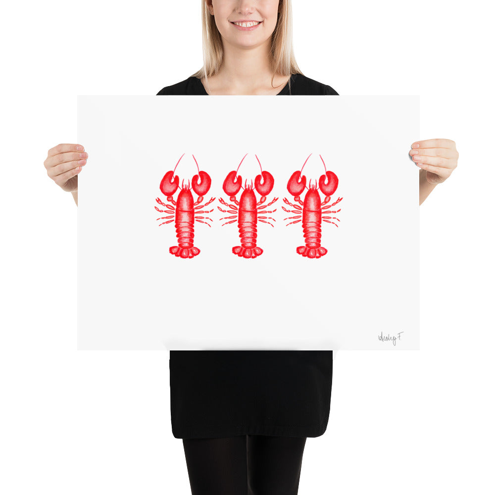 Print | Mini Red Lobster Watercolor Trio 18″×24″