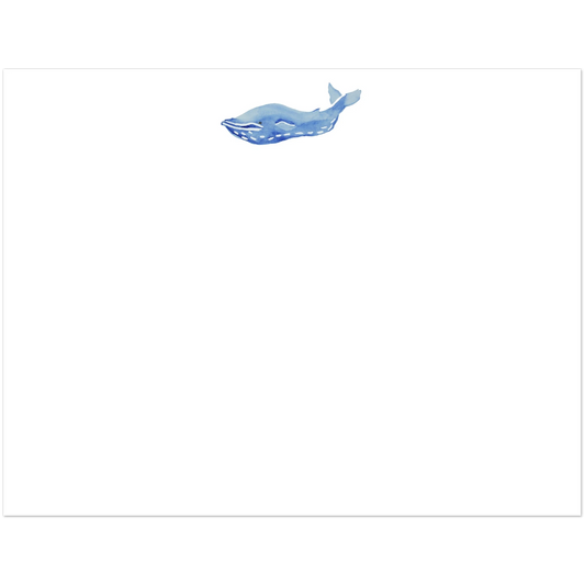 Blue Whale Watercolor Illustrated Flat Notecards & Envelopes | Set of 10 | 2 Sizes