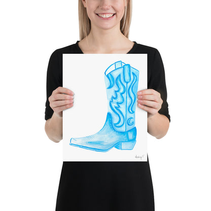 Print | Watercolor Light Blue Cowboy Boot 11″×14″