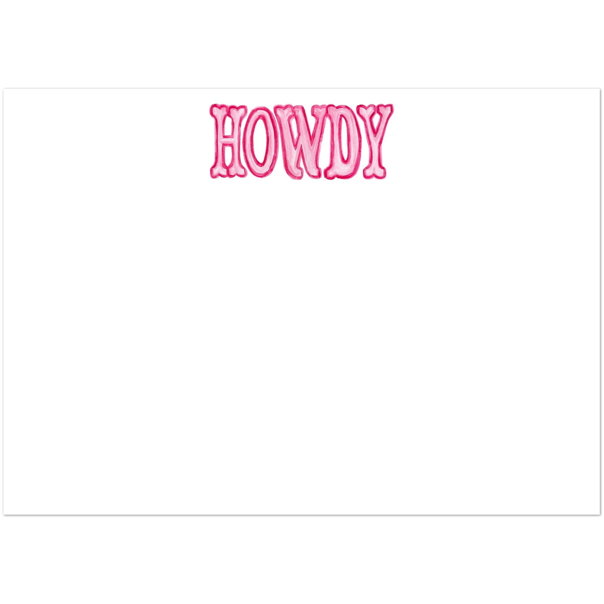 Howdy Watercolor Illustrated Flat Notecards | Set of 10 Cards & Envelopes | 4 Colors | 2 Sizes 5R (5 x 7″) Light Pink & Hot Pink