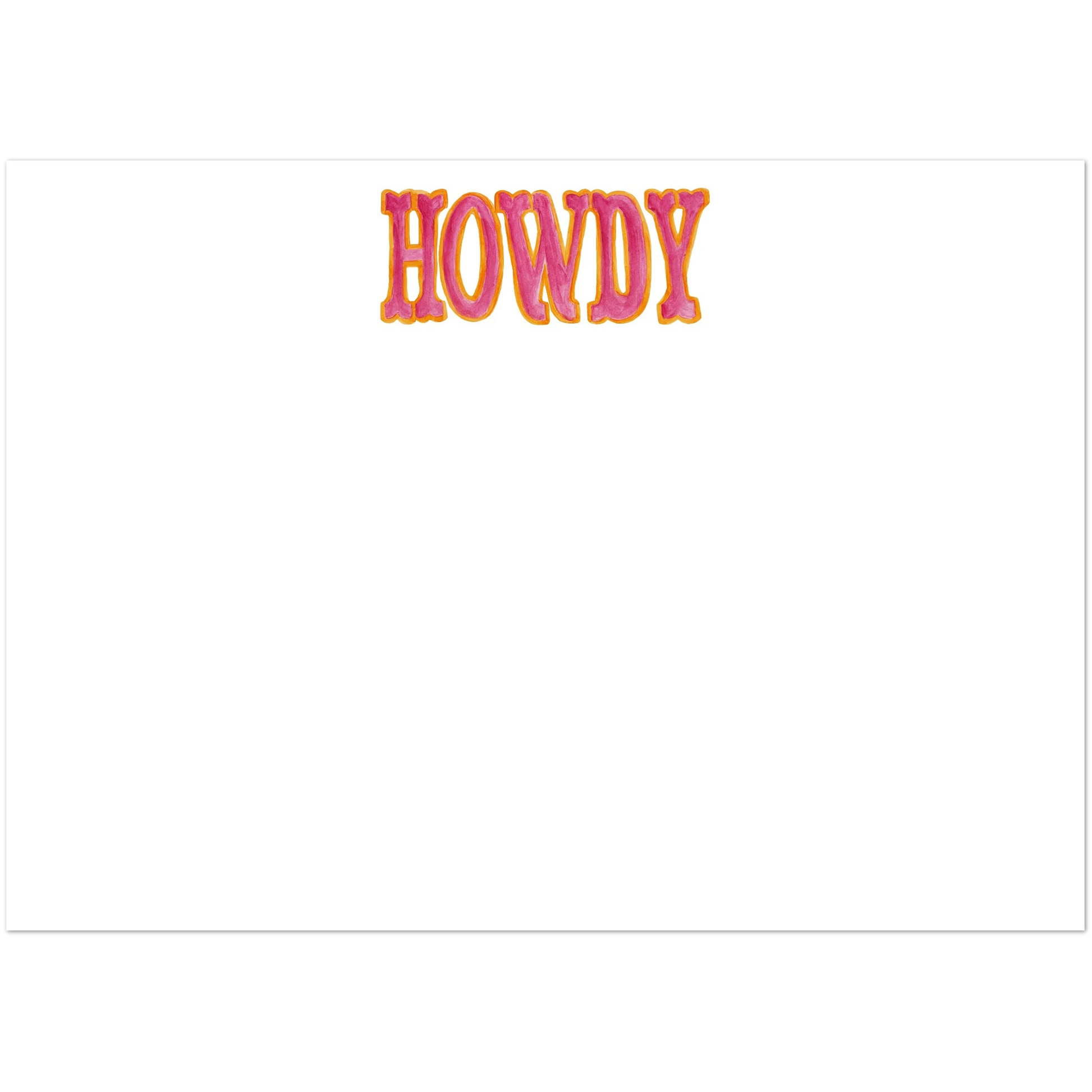 Howdy Watercolor Illustrated Flat Notecards | Set of 10 Cards & Envelopes | 4 Colors | 2 Sizes 5R (5 x 7″) Hot Pink & Orange