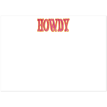 Howdy Watercolor Illustrated Flat Notecards | Set of 10 Cards & Envelopes | 4 Colors | 2 Sizes 5R (5 x 7″) Hot Pink & Orange
