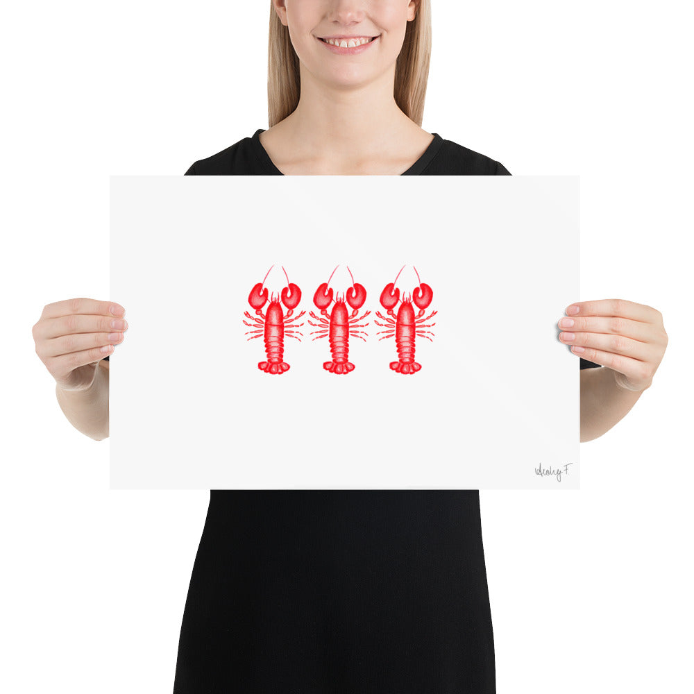 Print | Mini Red Lobster Watercolor Trio 12″×18″