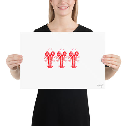 Print | Mini Red Lobster Watercolor Trio 12″×18″