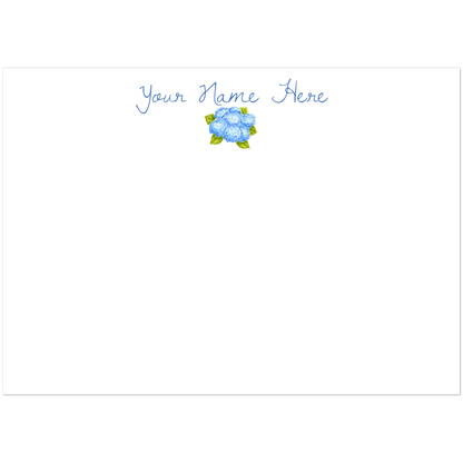 Personalized Blue Bunch of Hydrangeas Watercolor Illustrated Flat Note Cards & Envelopes | Set of 10 | 2 Sizes 5R (5 x 7″)