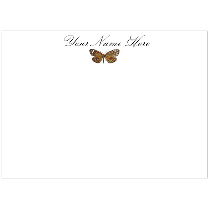 Personalized Orange & Black Butterfly Watercolor Illustrated Flat Notecards | Set of 10 Cards & Envelopes | 2 Sizes 5R (5 x 7″)