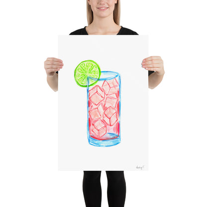 Print | Watercolor Pink Sea Breeze Cocktail 20″×30″