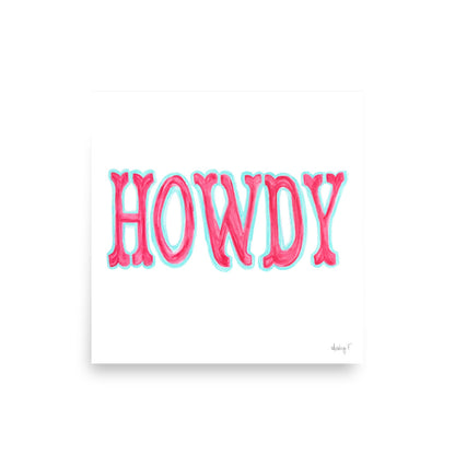 Print | Hot Pink Blue Howdy Western Watercolor | Various Sizes