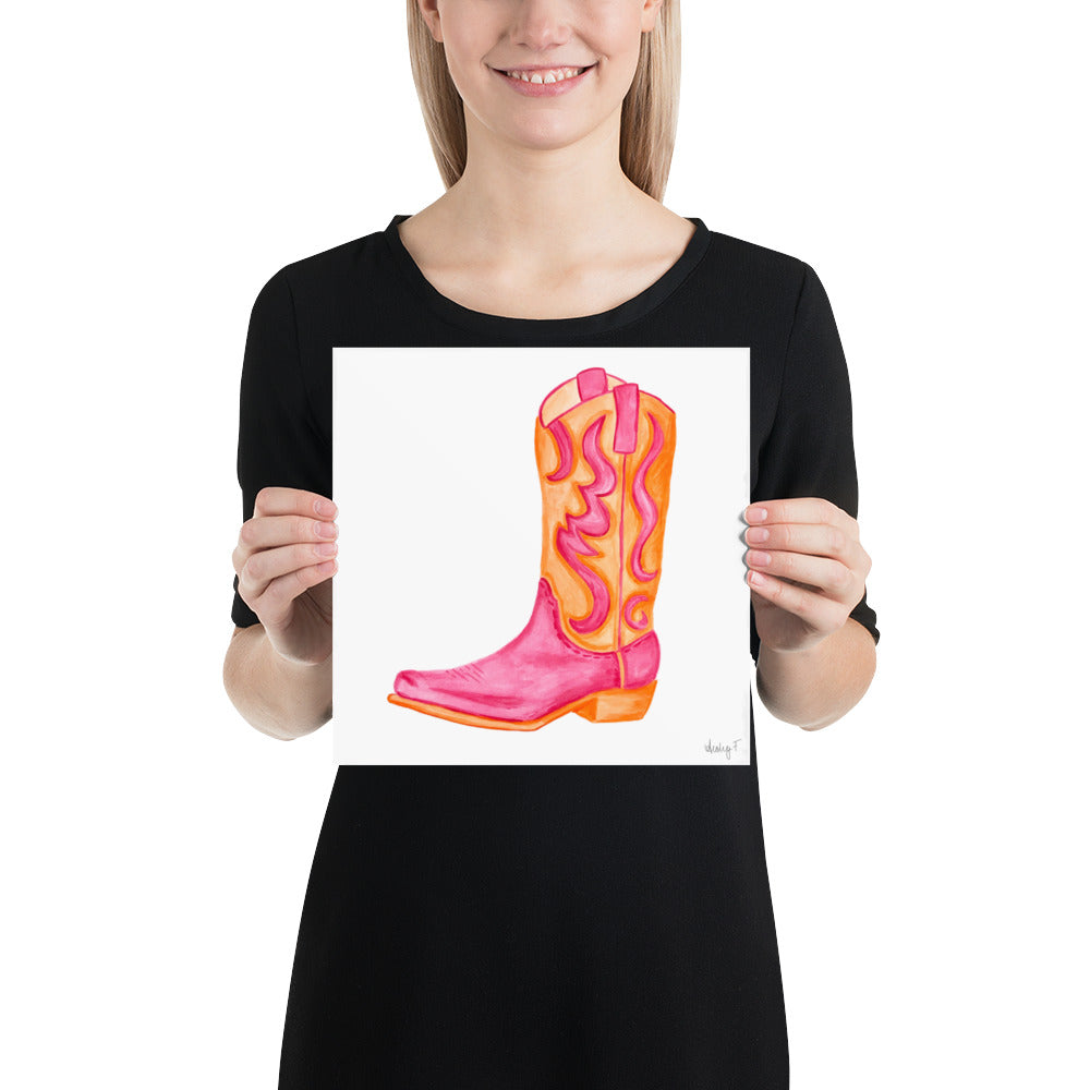 Print | Hot Pink & Orange Cowboy Boot Watercolor |Various Sizes