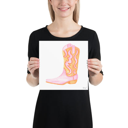 Print | Watercolor Pink & Orange Cowboy Boot 10×10
