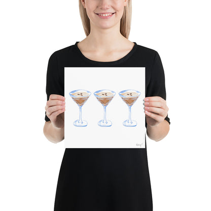 Print | Watercolor Espresso Martini Trio Painting | Bar Cart Decor | Cocktail Art Poster