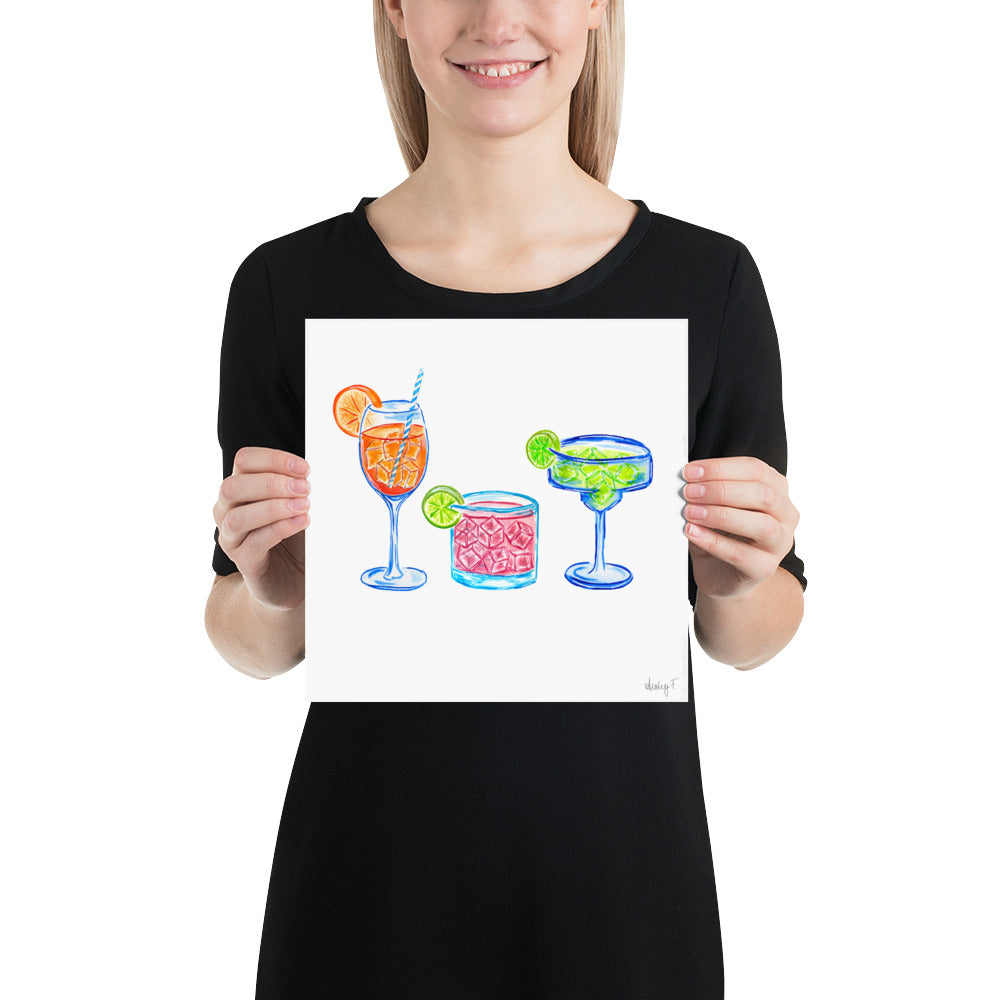 Print | Bright Cocktail Trio Aperol Spritz Margarita Paloma Watercolor | Various Sizes