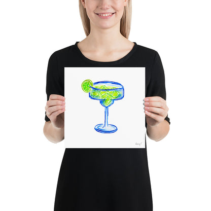 Print | Bright Blue Tequila Margarita Watercolor | Blue Green | Bar Cart Cocktail Kitchen Art Wall Decor | Coastal Cowgirl | Dorm Preppy