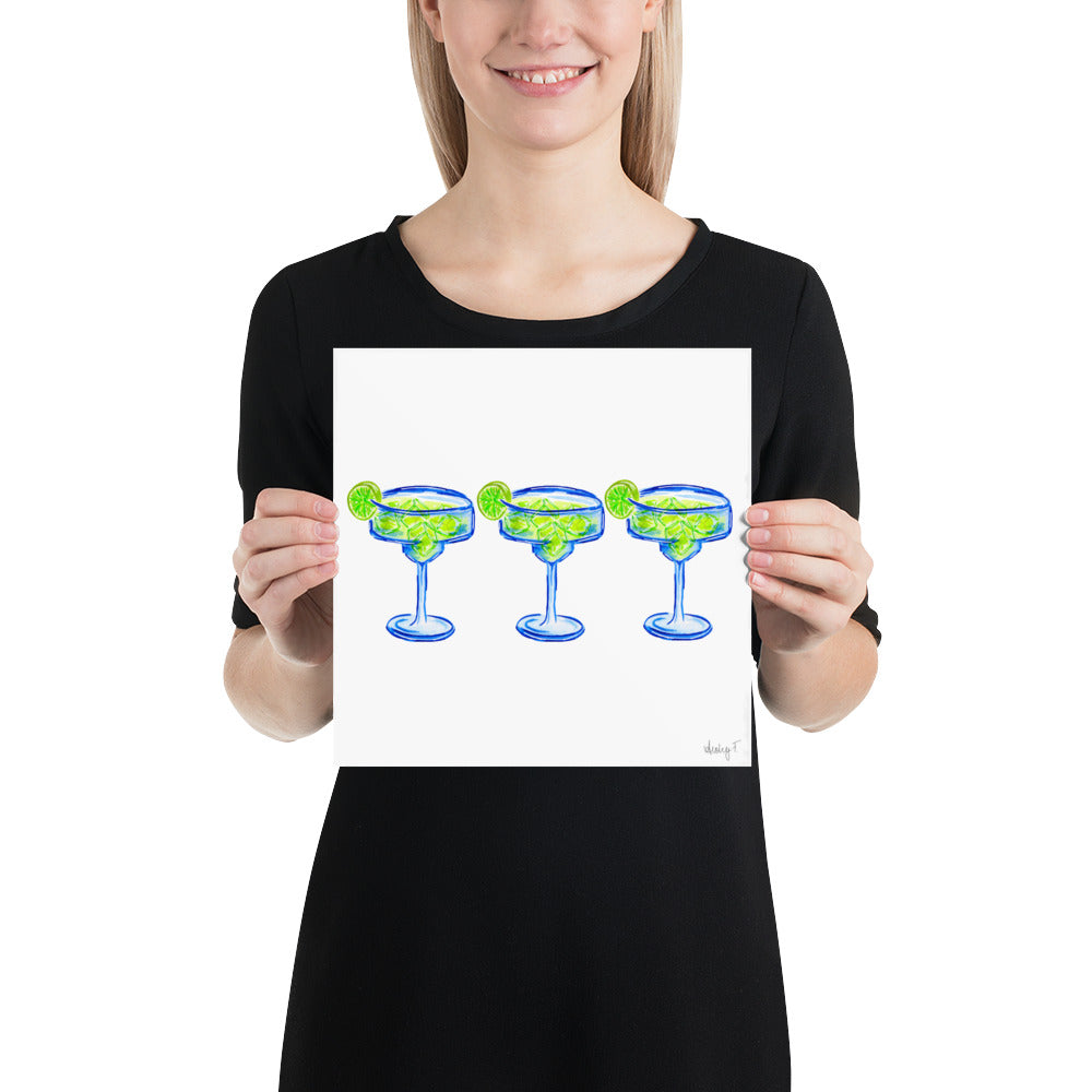 Print | Bright Blue Tequila Margarita Watercolor Trio| Blue Green | Bar Cart Cocktail Kitchen Art Wall Decor | Coastal Cowgirl | Dorm Preppy