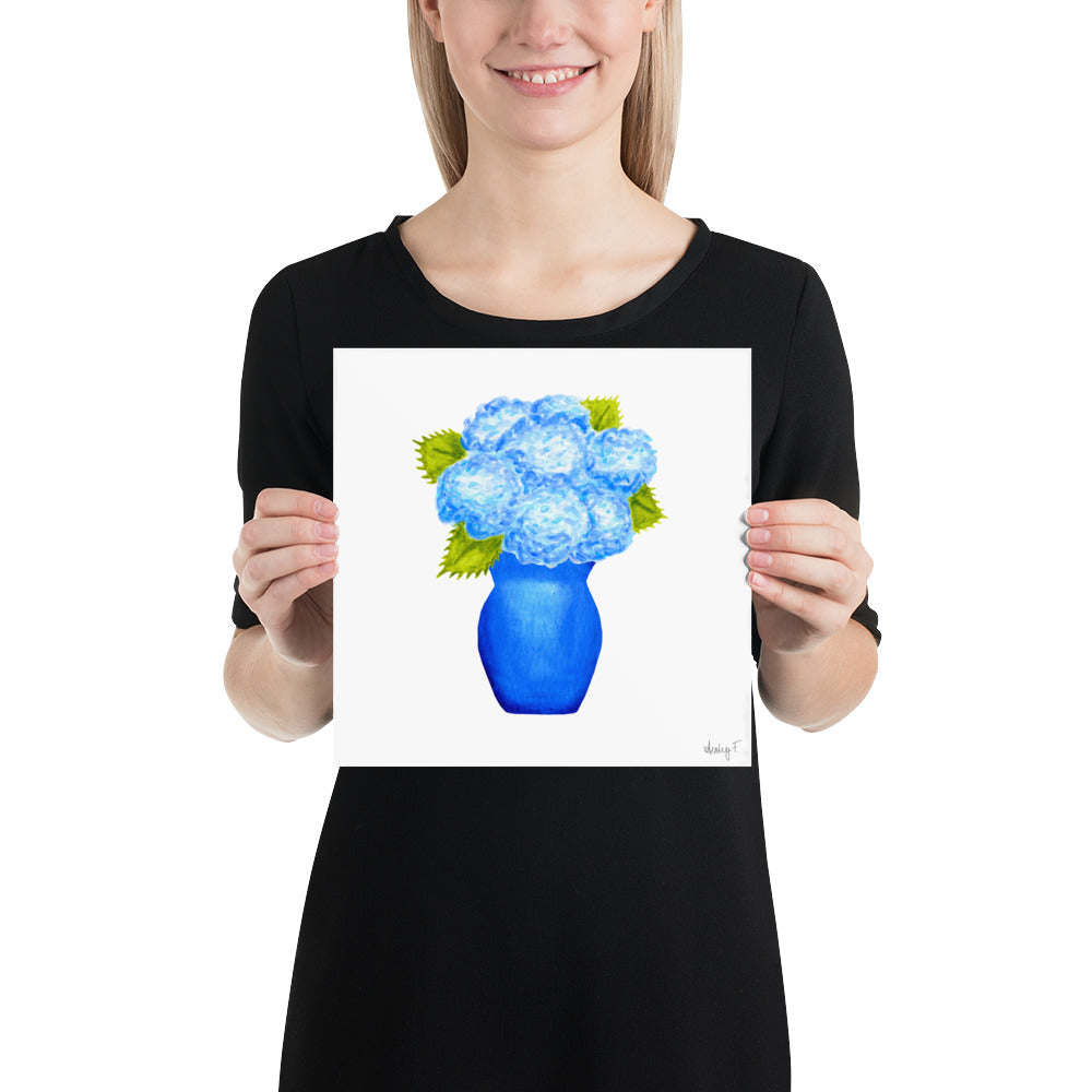 Print | Blue Hydrangea Blooms in Blue Vase | Various Sizes