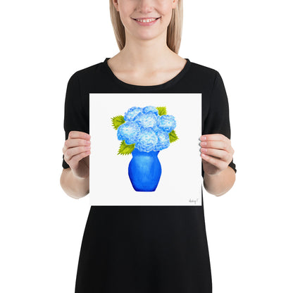 Print | Blue Hydrangea Blooms in Blue Vase | Various Sizes