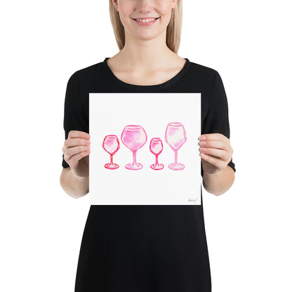 Print | Watercolor Pink Wine Glasses Quad 10×10