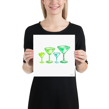 Print | Watercolor Green Martini Glasses Quad 10×10