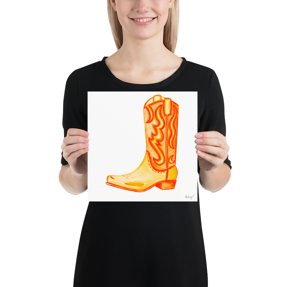 Print | Watercolor Orange Cowboy Boot 10″×10″