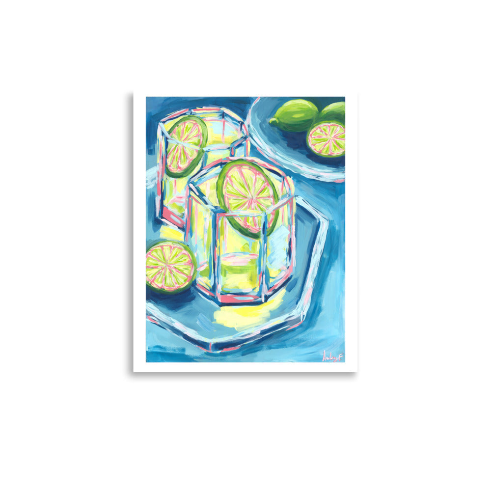 “Margarita Night” | Blue, Pink, & Green | Abstract Acrylic Cocktail Arr Print 11″×14″
