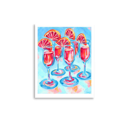 Pink Blood Orange Mimosas Blue Champagne Flutes Abstract Acrylic Print 11″×14″