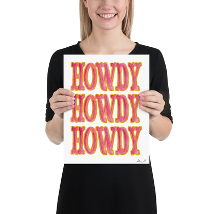 Print | Triple Hot Pink Howdy | Western Watercolor Painting | Southern Decor | Rustic Decor | Cowgirl Art |  Cowboys | Various Sizes