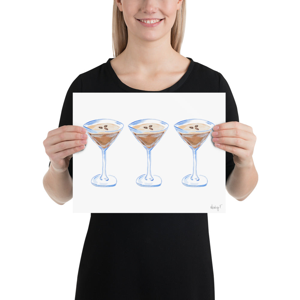 Print | Watercolor Espresso Martini Trio Painting | Bar Cart Decor | Cocktail Art Poster