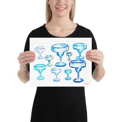 Print | Watercolor Blue Margarita Glasses 11″×14″
