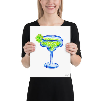 Print | Bright Blue Tequila Margarita Watercolor | Blue Green | Bar Cart Cocktail Kitchen Art Wall Decor | Coastal Cowgirl | Dorm Preppy