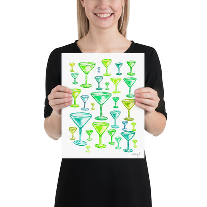 Print | Green Monochromatic Martini Glasses Watercolor | Dirty Espresso Martini | Cocktail Bar Cart Kitchen Wall Art Decor | Preppy | Coastal Cowgirl 11″×14″