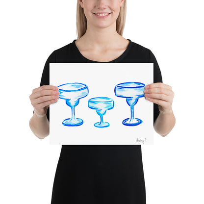 Print | Watercolor Blue Margarita Glass Trio 11″×14″