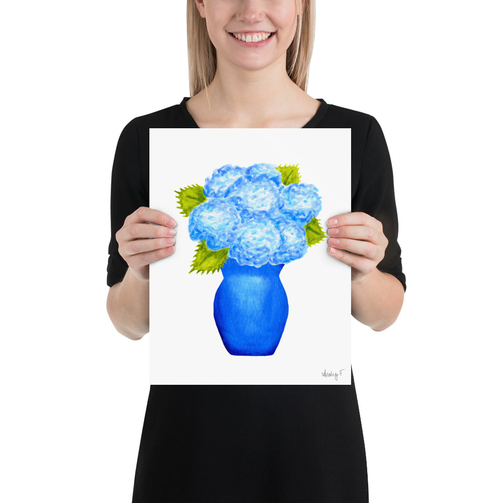 Print | Blue Hydrangea Blooms in Blue Vase | Various Sizes