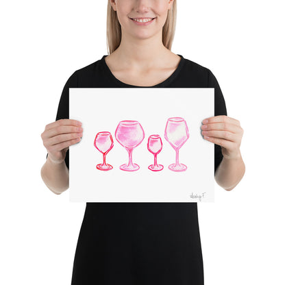 Print | Watercolor Pink Wine Glasses Quad 11×14