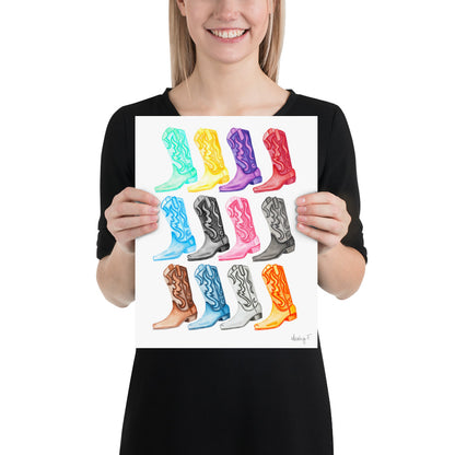 Print | Watercolor 12 Cowboy Boots 11×14