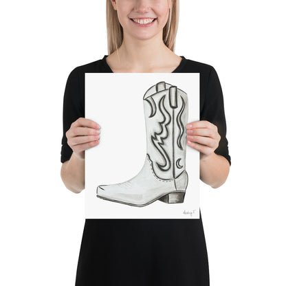Print | Watercolor White & Gray Cowboy Boot 11″×14″