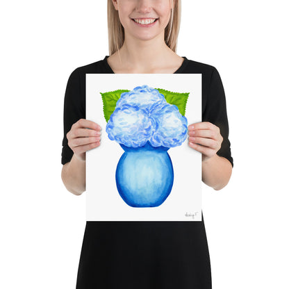 Bunch of Blue Hydrangeas Blue Vase Watercolor Print | Various Sizes 11×14