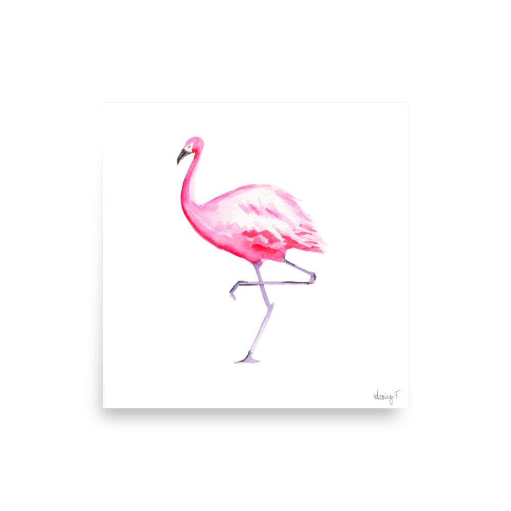 Hot Pink Flamingo Watercolor Print | Various Sizes 12″×12″
